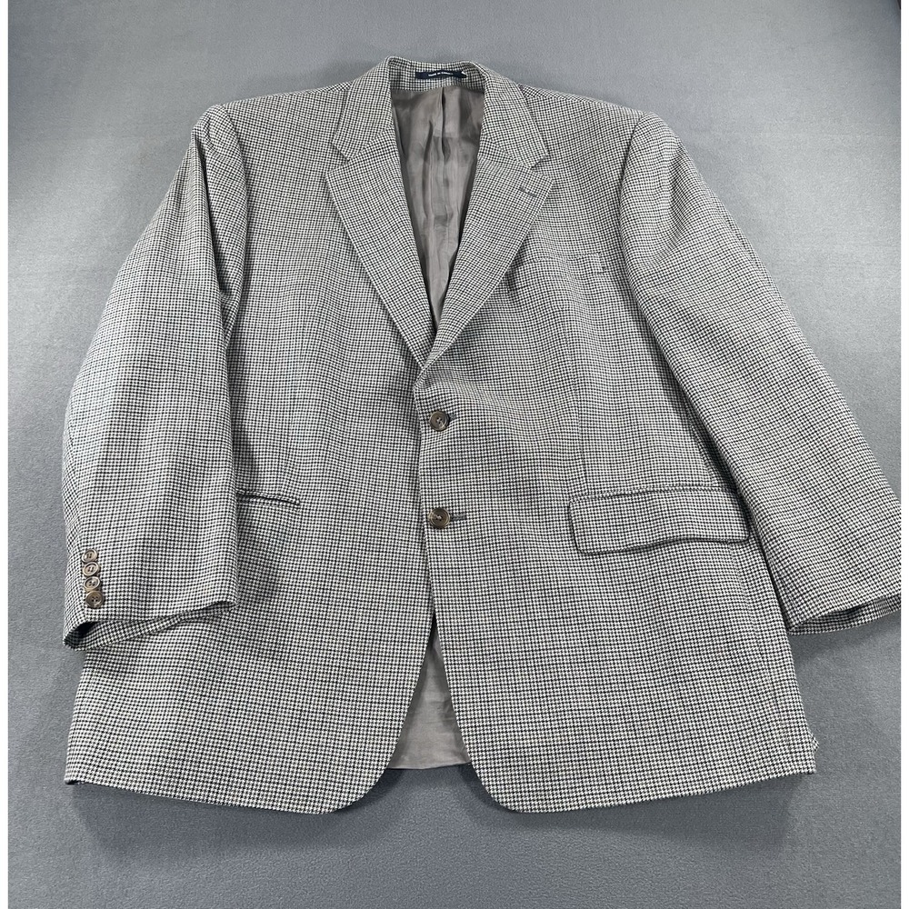 Vintage 90s Chaps Ralph Lauren Silk Wool Houndstooth Blazer 46R Brown Canada